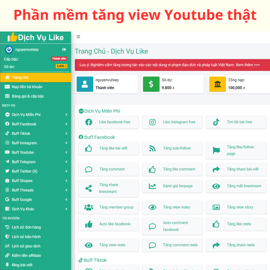 Ứng dụng tăng view youtube từ người dùng thật