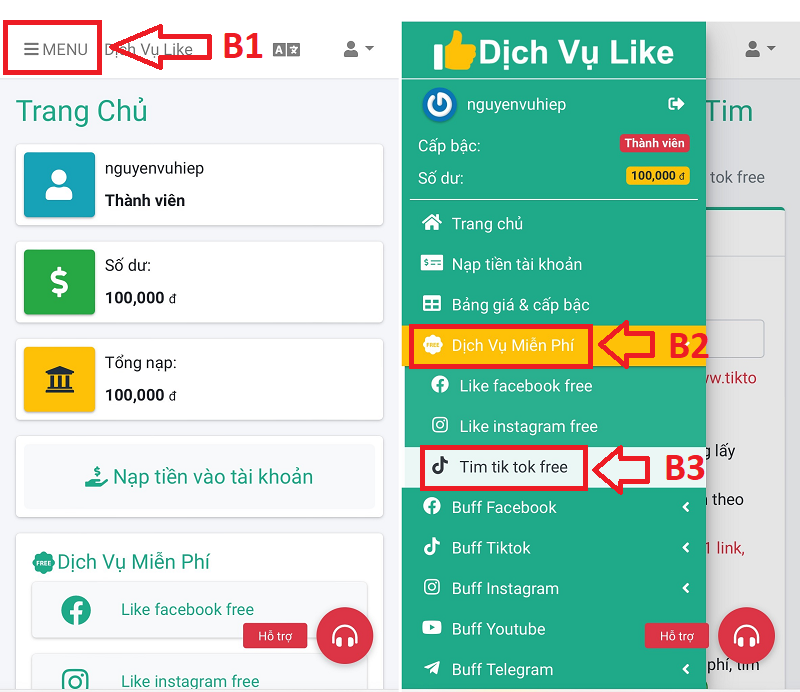 Web buff tym Tiktok Free chất lượng tốt nhất