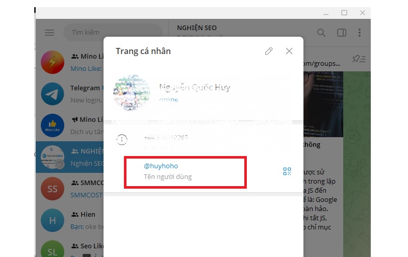 Cách lấy link Telegram của chính mình trên máy tính