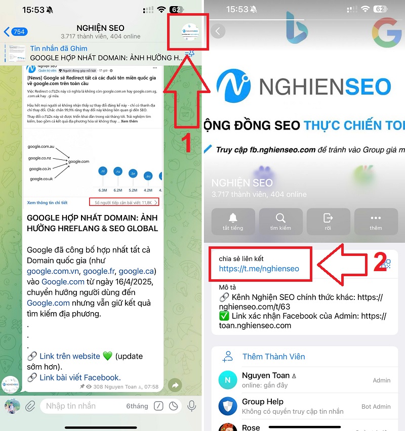 Cách lấy link group telegram trên điện thoại