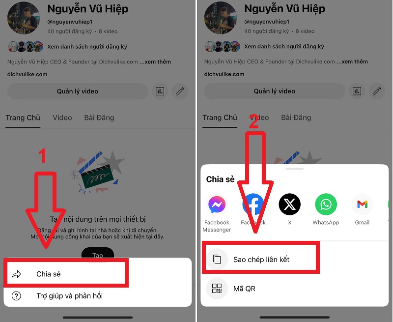 Cách lấy link Youtube cá nhân trên điện thoại