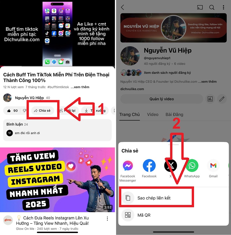 Cách lấy link video Youtube trên điện thoại