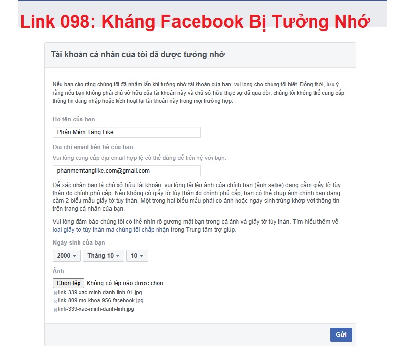 Hướng dẫn kháng die tưởng nhớ bằng link 098