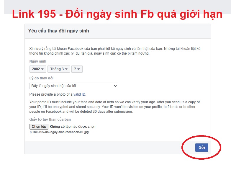 Cách đổi ngày sinh Facebook quá giới hạn bằng link 195