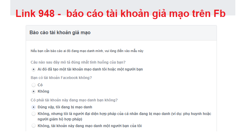 Hướng dẫn báo cáo tài khoản giả mạo bằng link 948