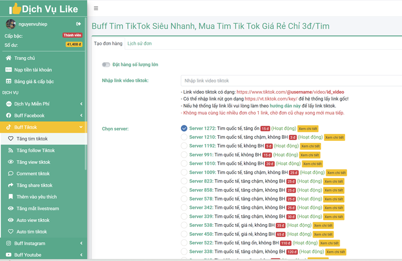 Buff tim tiktok nhanh chóng tại Dichvulike.com